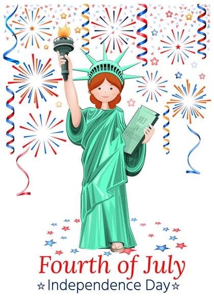 Σχεδιασμός Της Ημέρας Ανεξαρτησίας Ιουλίου Εορταστική Χαιρετισμό Και Χαριτωμένο Κορίτσι — Φωτογραφία Αρχείου