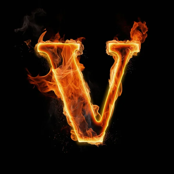 炎からなるキャピタルV 燃える手紙 火炎の手紙 黒い背景にアルファベット — ストック写真