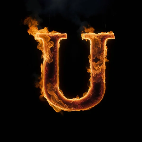 炎からなるキャピタル レターU バーニング レター 黒い背景に火炎の文字アルファベット — ストック写真