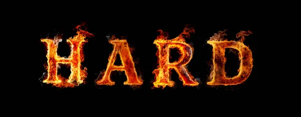 Word Hard Consisting Burning Letters Flaming Text Hot Fire Text — Stock Photo, Image