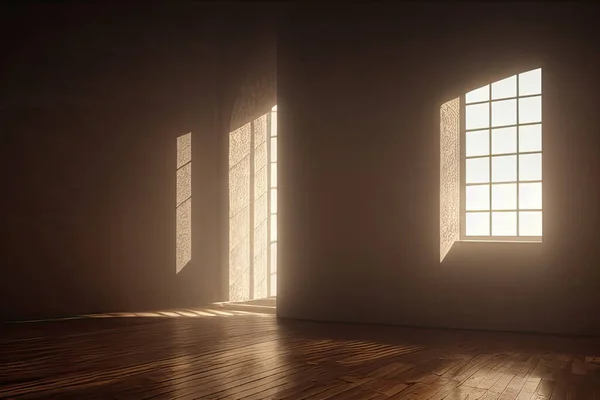 明亮的灯光穿过窗户和门口 进入一间昏暗的房间 街灯落在一间空房间里 柔软的褐色色调的古董空房间 — 图库照片