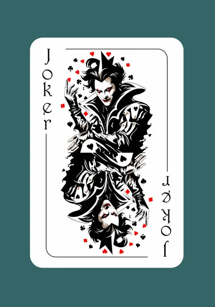 Joker Gra Karty Oryginalny Projekt Średniowieczny Błazen Ilustracja Wektora — Wektor stockowy