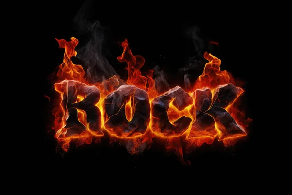 Word Rock Consisting Burning Letters Isolated Black Background Flaming Text — Stock Photo, Image