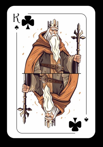 King Clubs Original Playing Card Design Black Background Vector Illustration — Stock Vector