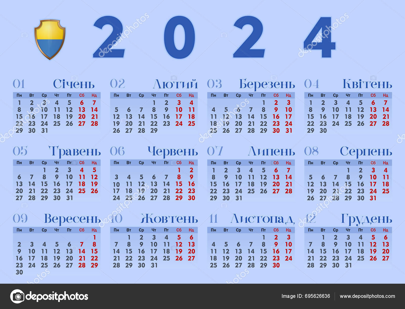 Calendar 2024 Ukrainian Days Week Located Top Week Starts Monday Stock