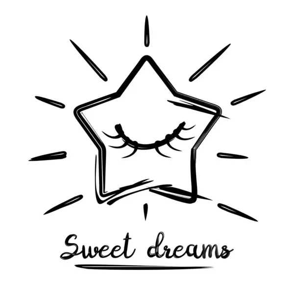 Όνειρα Γλυκά Στυλιζαρισμένο Αστέρι Ύπνου Κλειστό Μάτι Σχέδιο Στο Χέρι — Διανυσματικό Αρχείο