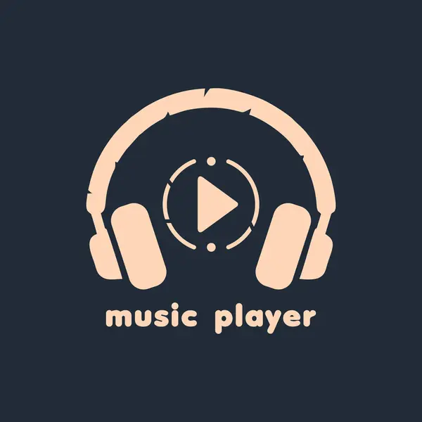 Μουσικός Παίκτης Media Player Play Button Flat Λογότυπο Εικονίδιο Ακουστικά — Διανυσματικό Αρχείο
