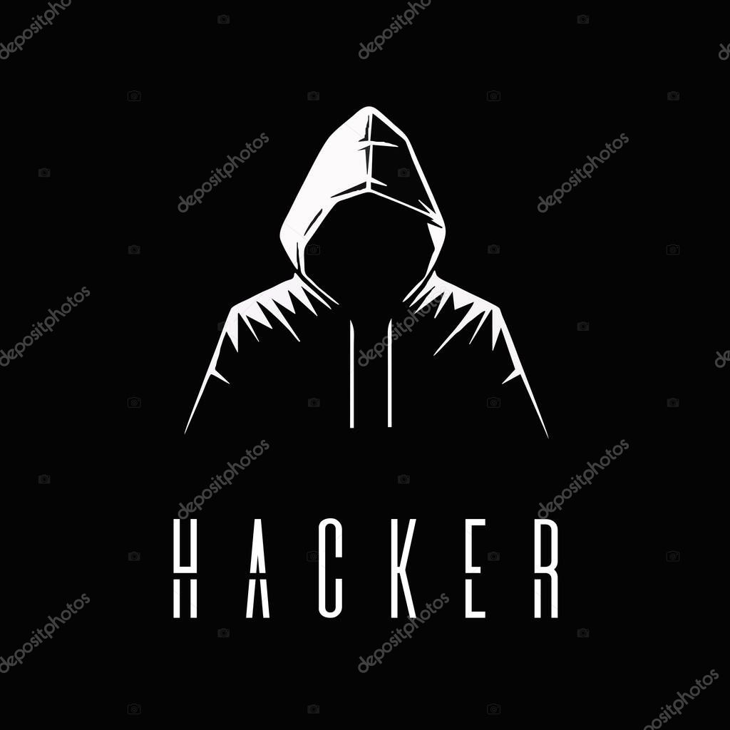 Hacker logo. Computer hacker, guy in a hoodie. Vector illustration