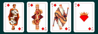 Karo vale, karo kız, karo papaz, karo as. Kart tasarımı. Vektör illüstrasyonu