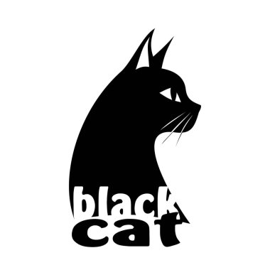Siyah kedi, minimalist siyah beyaz logo ve kedi kafası. Vektör illüstrasyonu