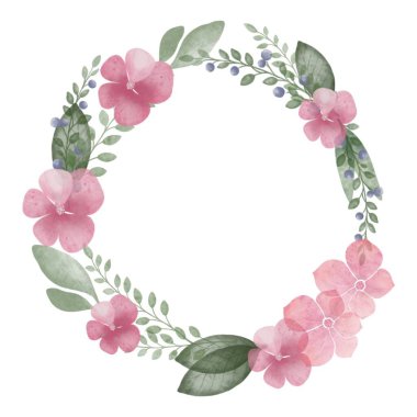   Çiçek çelengi. Botanik kartı. Resim çizimi. Etiket