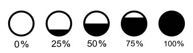 Set of filled circle from 0 to 100 percent icon. Vector circular shape symbol. clipart