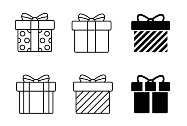 Hediye kutusu simgesi beyaz üzerine izole edilmiş. Hediye kutusu simgesi seti. Vektör illüstrasyonu