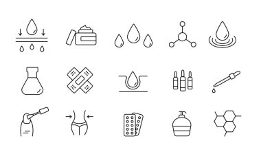 Cilt bakım çizgisi simgeleri ayarlandı. Güzellik ve kozmetik ürünleri.