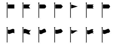 Bayrak simgesi. Siyah bayrak simgeleri seti. Beyaz arkaplanda bayrak simgesi izole edildi. Vektör illüstrasyonu.