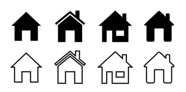 Ev seti simgesi. Ev düz simgesi vektör çizimi