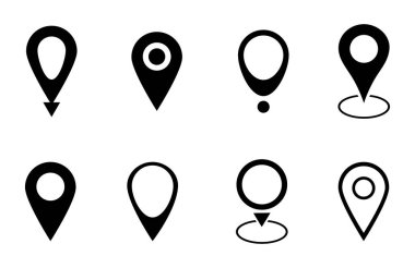 Konum simgesi. Harita yeri işaretleyicisi. Harita işaretçileri kümesi