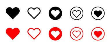 Kalp ikonu. Doğrusal ve düz kalpler. Sevgililer Günü işaretleri ya da sembolleri. Vektör illüstrasyonu