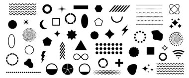 Beyaz arkaplandaki çizimler için büyük bir soyut vektör geometrik şekiller ve moda tasarım elemanları kümesi. 