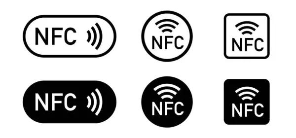 NFC tarama simgesi. NFC ödeme ikonu ayarlandı. NFC teknoloji ikonu. Vektör illüstrasyonu