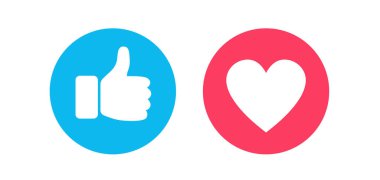 Baş parmaklar ve kalp ikonu. Sosyal medya vektör simgesi. Web siteleri ve mobil uygulamalar için hazır düğmeler gibi. Vektör illüstrasyonu