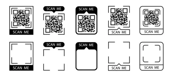 QR kodu ayarlandı. Beni tara. QR kod simgesini tara. QR kodu için şablon - beni tara. Vektör illüstrasyonu.