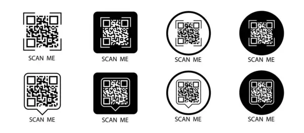 QR kodu ayarlandı. Beni tara. QR kod simgesini tara. QR kodu için şablon - beni tara. Vektör illüstrasyonu.