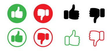 Baş parmak yukarı ve baş parmak aşağı işareti. Vektör illüstrasyonu