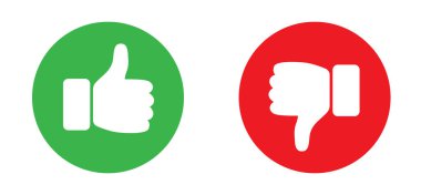 Baş parmak yukarı ve baş parmak aşağı işareti. Vektör illüstrasyonu