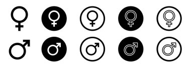 Cinsiyet ikonu vektör tasarımı. Cinsiyet eşitliği ikon vektörünün erkek ve kadın işareti. Vektör illüstrasyonu