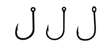Balık oltası. Balık oltası vektör çizimi seti. Kanca vektör simgeleri. Balık sembolü veya logosu.