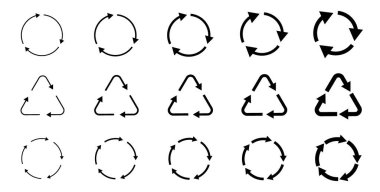 Sembol koleksiyonunu geri dönüştür. Geri dönüşüm vektör simgeleri kümesi. Vektör illüstrasyonu