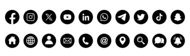 Sosyal medya logosu ayarlandı. Facebook Instagram X Twitter Youtube Snapchat Whatsap Linkedin Tiktok logo seti. Web simgesi seti. Sosyal ağ simgeleri koleksiyonu