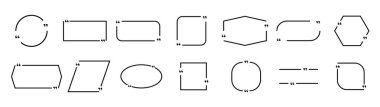 Alıntı kutusu çerçeve seti. Mesaj kutuları. Tanımlama, yorum ve alıntı tasarımı için siyah satır karelerinin şablonları. Vektör illüstrasyonu.
