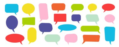 Konuşma balonu koleksiyonu. Bulut konuşma baloncukları koleksiyonu. Renkli konuşma balonu koleksiyonu. Vektör illüstrasyonu