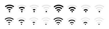 Vector wifi sembolü ayarlandı. Ağ işaretleri. Uzaktan internet erişimi için Wi-Fi simgesi. Kablosuz ve kablosuz ağ ikonu. Vektör illüstrasyonu