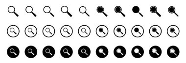 Arama simgesi. Beyaz arka planda izole edilmiş büyüteç vektör işareti. Büyüteç simgesi. Vektör büyüteç ya da silindir işareti.