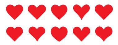 Kalpler beyazda izole edilmiş. Doğrusal ve düz kalpler. Aşk ikonu. Sevgililer Günü işaretleri ya da sembolleri. Vektör illüstrasyonu. 