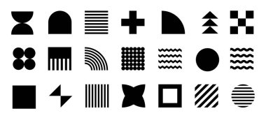 Geometrik şekiller vektör. Moda minimalist temel figürler. Geometrik şekiller vektör illüstrasyonunu beyaz arkaplanda izole eder.