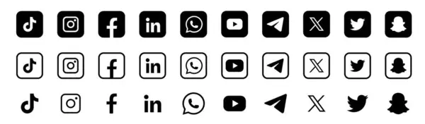 Sosyal medya logosu ayarlandı. Facebook Instagram X Twitter Youtube Snapchat Whatsap Linkedin Tiktok logo seti. Sosyal ağ simgeleri koleksiyonu