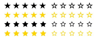 Stars icin. Yıldız derecelendirme vektörü izole edilmiş simge. Müşteri hizmeti derecesi. Değerlendirme tatmini. Vektör illüstrasyonu