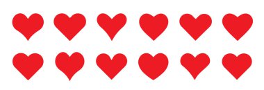 Kalpler beyazda izole edilmiş. Doğrusal ve düz kalpler. Aşk ikonu. Sevgililer Günü işaretleri ya da sembolleri. Vektör illüstrasyonu. 