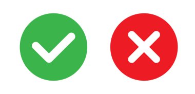 Yeşil işaret ve kırmızı işaret simgesi. Vektör illüstrasyonu