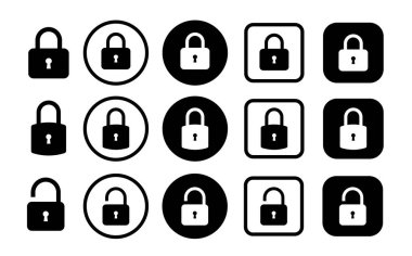 Kilit simgeleri ayarlandı. Kilitli ve açık kilit simgesi. Vektör illüstrasyonu.