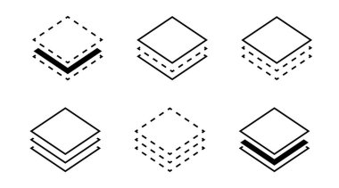 Farklı stillerde katman çizgisi simgesi. Katman logosu. Katman simgesi. Kumaş katmanları yığın simgesi. 