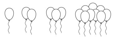 Balon vektör simgeleri. Parti balonu ikonları. Doğum günü kutlaması sembolleri. Balon dekorasyonu