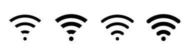  Kablosuz ağ sembolü. Ağ işaretleri. Uzaktan internet erişimi için Wi-Fi simgesi. Kablosuz ve kablosuz ağ ikonu. Vektör illüstrasyonu