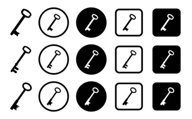 Anahtar simgesi ayarlandı. Evin anahtarı siyah siluet. Anahtar vektör simgeleri. Basit eski anahtar işareti. 
