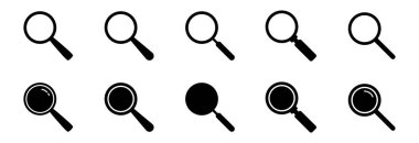 Arama simgesi. Beyaz arka planda izole edilmiş büyüteç vektör işareti. Büyüteç simgesi. Vektör büyüteç ya da silindir işareti.