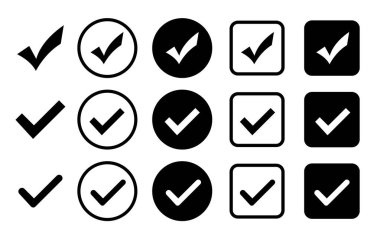 İşaret simgelerini kontrol et. Yeşil işaret vektör simgeleri. Vektör çizimi. Onaylanmış simge. 